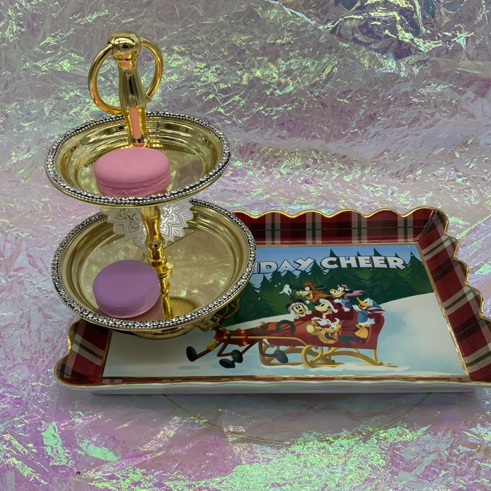 Gold Rhinestone 2-tier Tidbit Snack Dessert Serving Tray Display - Picture 8 of 10